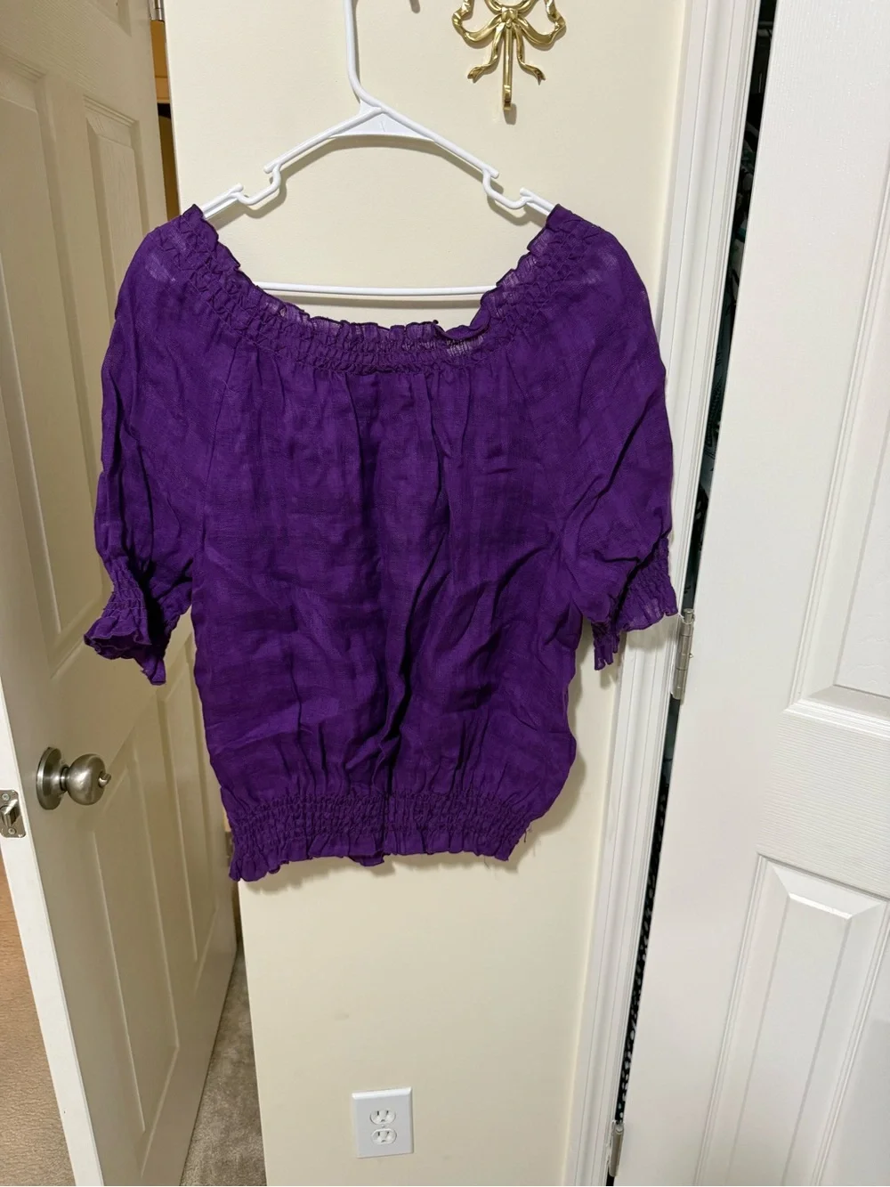 Tory Burch Deep Purple Smocked Peasant Blouse